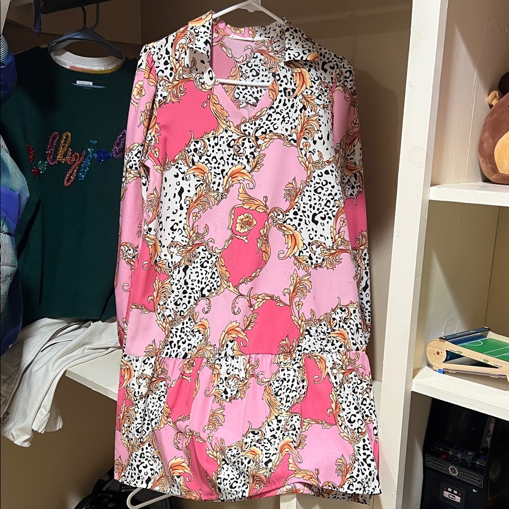 Pink and White Patterned dress